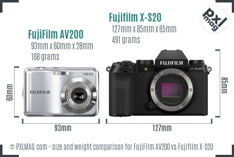 FujiFilm AV200 vs Fujifilm X-S20 size comparison FujiFilm AV200 vs Fujifilm X-S20 size comparison