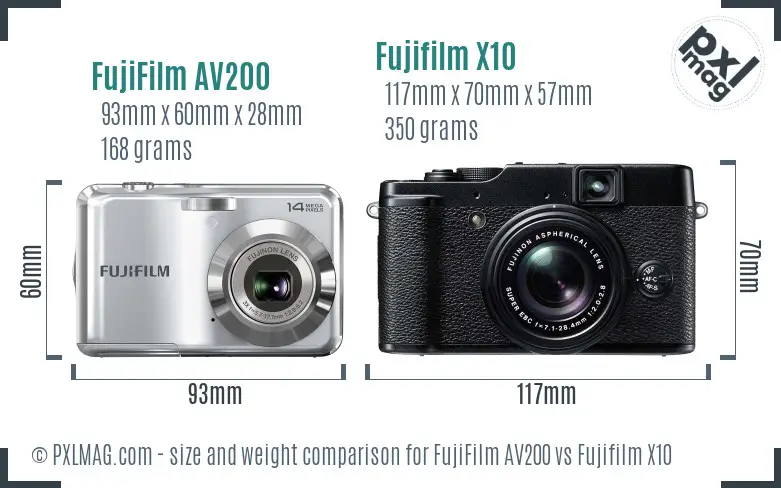 FujiFilm AV200 vs Fujifilm X10 size comparison