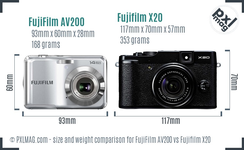 FujiFilm AV200 vs Fujifilm X20 size comparison