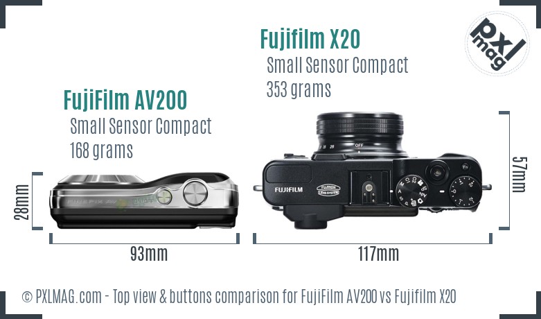 FujiFilm AV200 vs Fujifilm X20 top view buttons comparison