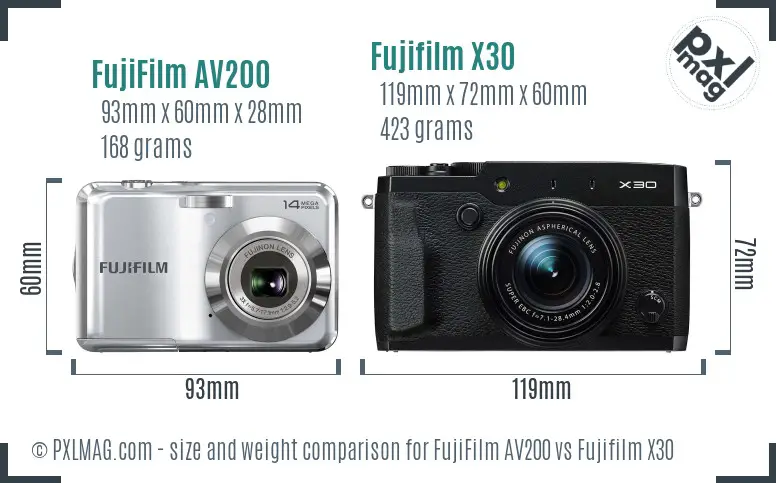 FujiFilm AV200 vs Fujifilm X30 size comparison