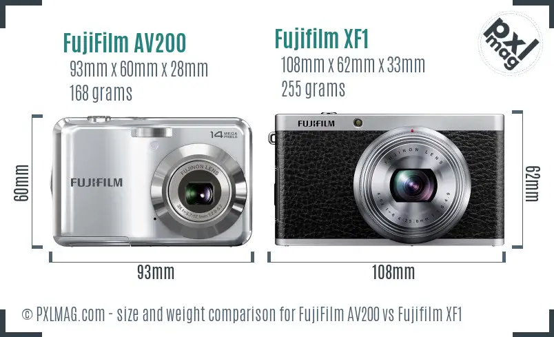 FujiFilm AV200 vs Fujifilm XF1 size comparison