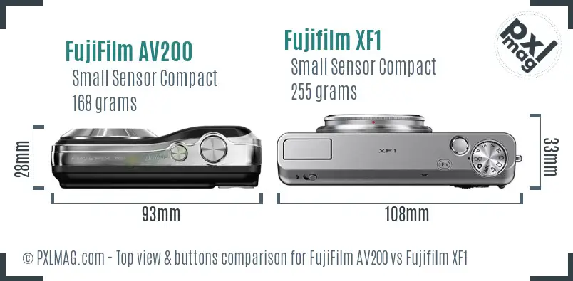 FujiFilm AV200 vs Fujifilm XF1 top view buttons comparison