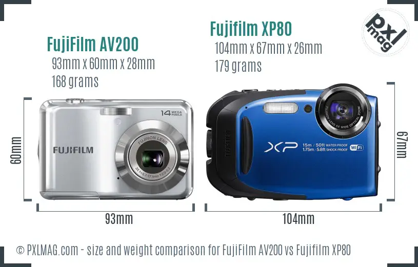 FujiFilm AV200 vs Fujifilm XP80 size comparison