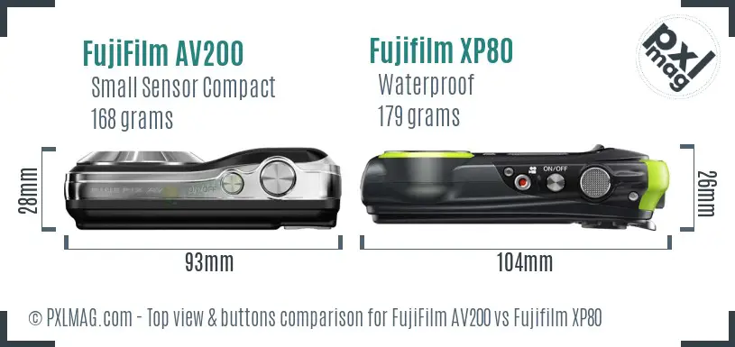 FujiFilm AV200 vs Fujifilm XP80 top view buttons comparison