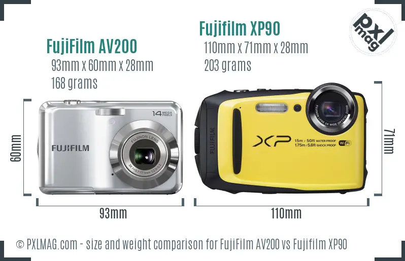 FujiFilm AV200 vs Fujifilm XP90 size comparison FujiFilm AV200 vs Fujifilm XP90 size comparison