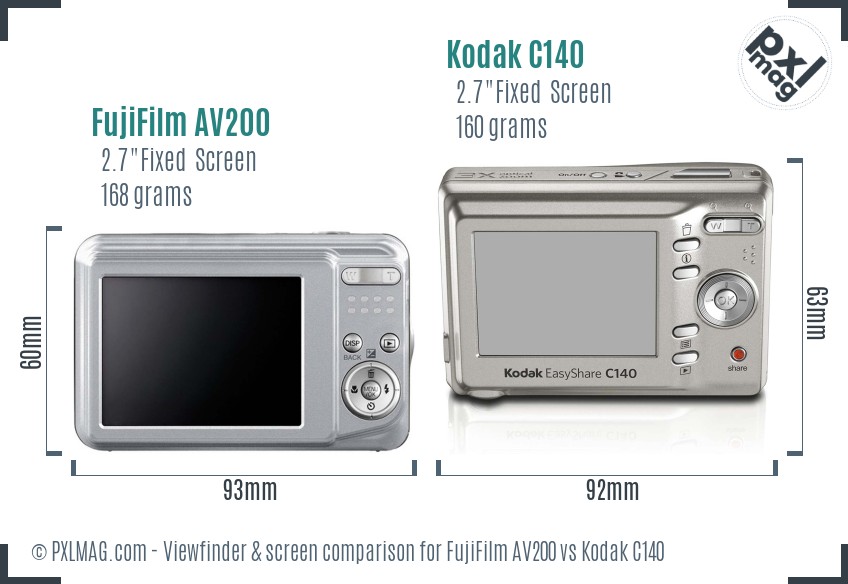 FujiFilm AV200 vs Kodak C140 Screen and Viewfinder comparison
