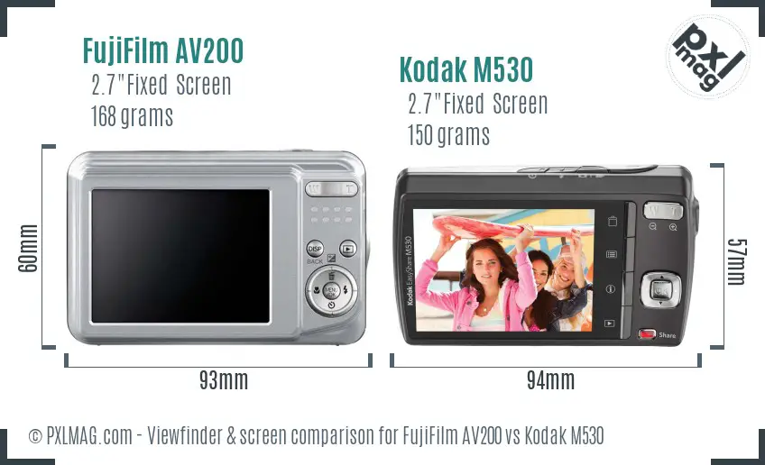 FujiFilm AV200 vs Kodak M530 Screen and Viewfinder comparison
