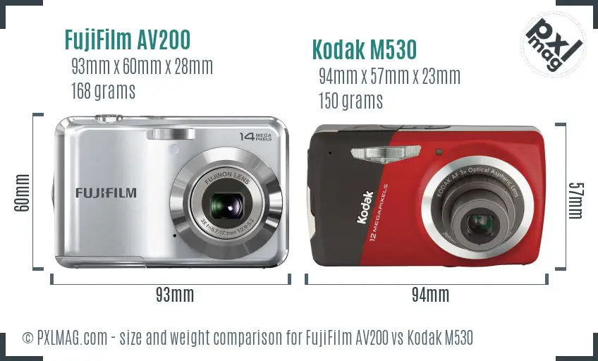 FujiFilm AV200 vs Kodak M530 size comparison