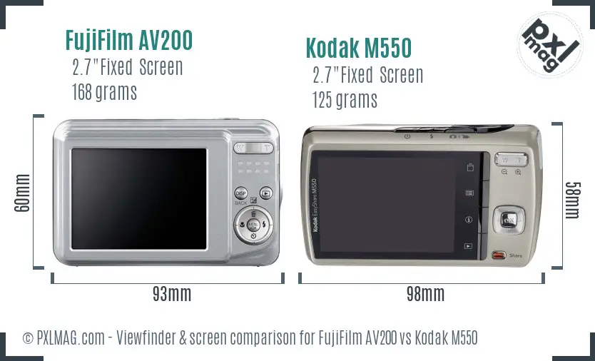FujiFilm AV200 vs Kodak M550 Screen and Viewfinder comparison