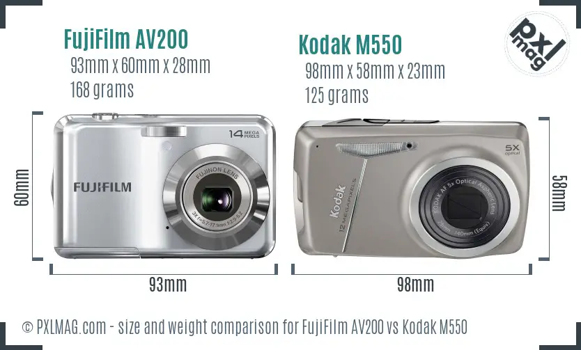 FujiFilm AV200 vs Kodak M550 size comparison