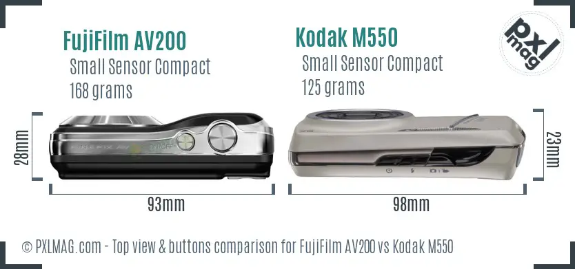 FujiFilm AV200 vs Kodak M550 top view buttons comparison