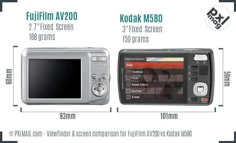 FujiFilm AV200 vs Kodak M580 Screen and Viewfinder comparison