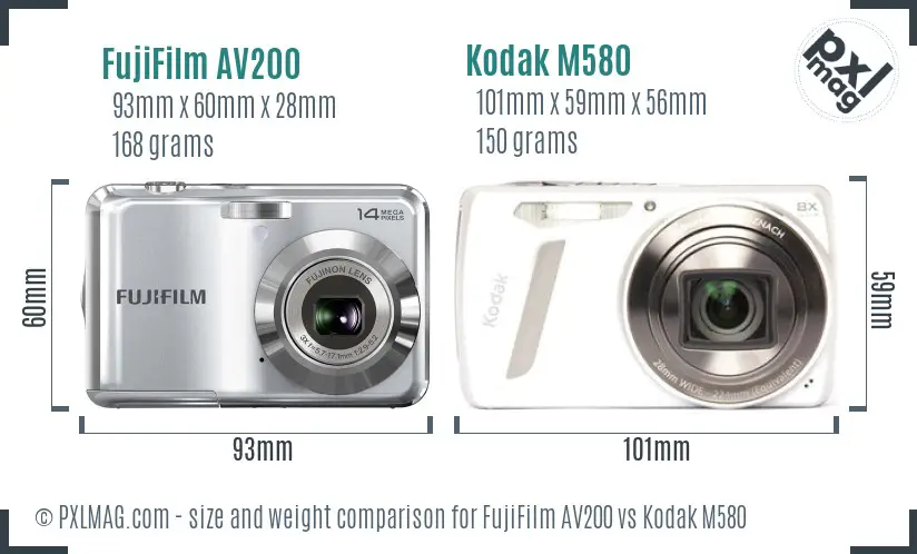 FujiFilm AV200 vs Kodak M580 size comparison