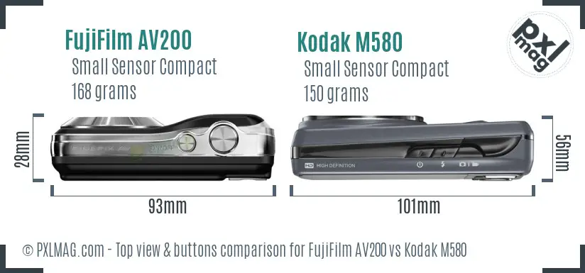 FujiFilm AV200 vs Kodak M580 top view buttons comparison