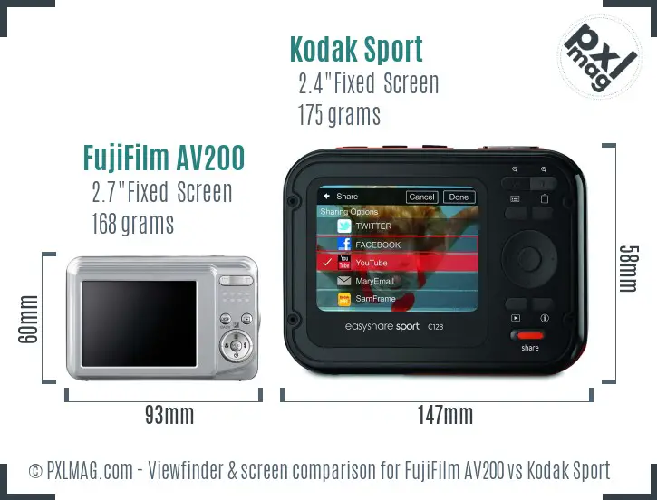 FujiFilm AV200 vs Kodak Sport Screen and Viewfinder comparison FujiFilm AV200 vs Kodak Sport Screen and Viewfinder comparison