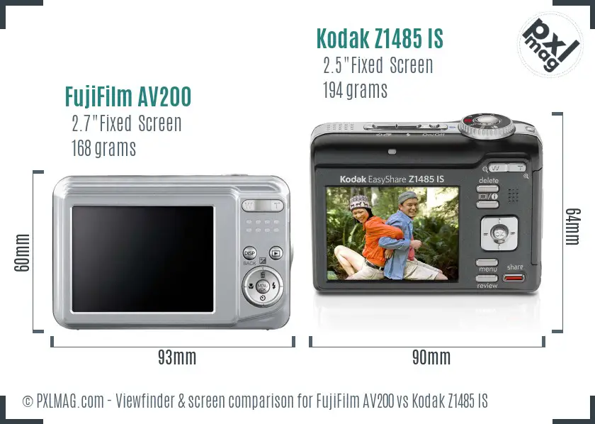 FujiFilm AV200 vs Kodak Z1485 IS Screen and Viewfinder comparison