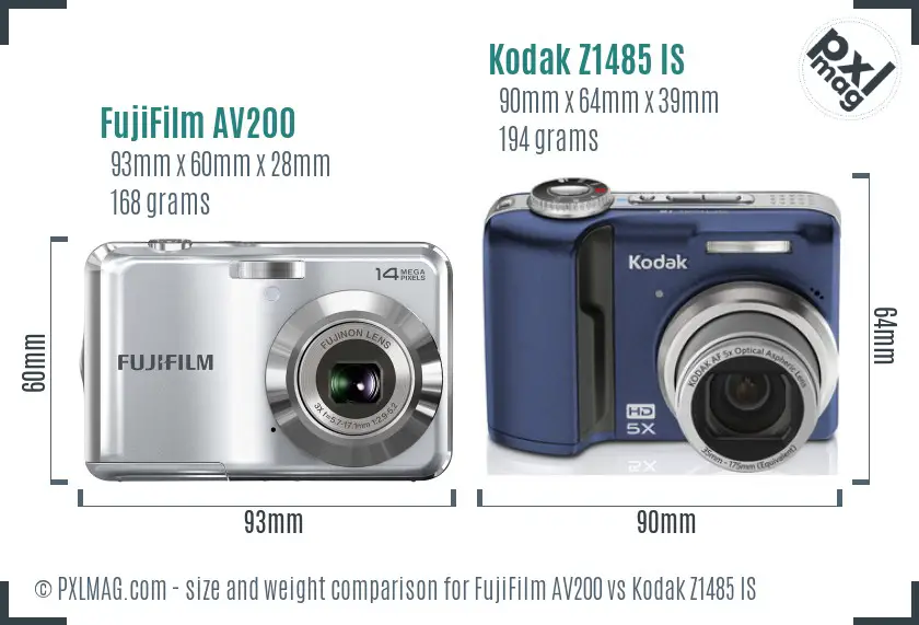 FujiFilm AV200 vs Kodak Z1485 IS size comparison