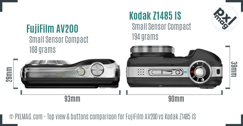 FujiFilm AV200 vs Kodak Z1485 IS top view buttons comparison