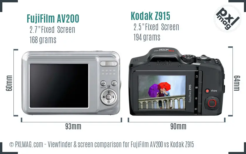 FujiFilm AV200 vs Kodak Z915 Screen and Viewfinder comparison