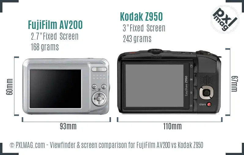 FujiFilm AV200 vs Kodak Z950 Screen and Viewfinder comparison