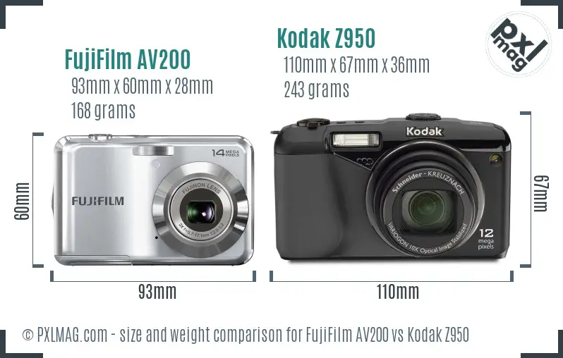 FujiFilm AV200 vs Kodak Z950 size comparison