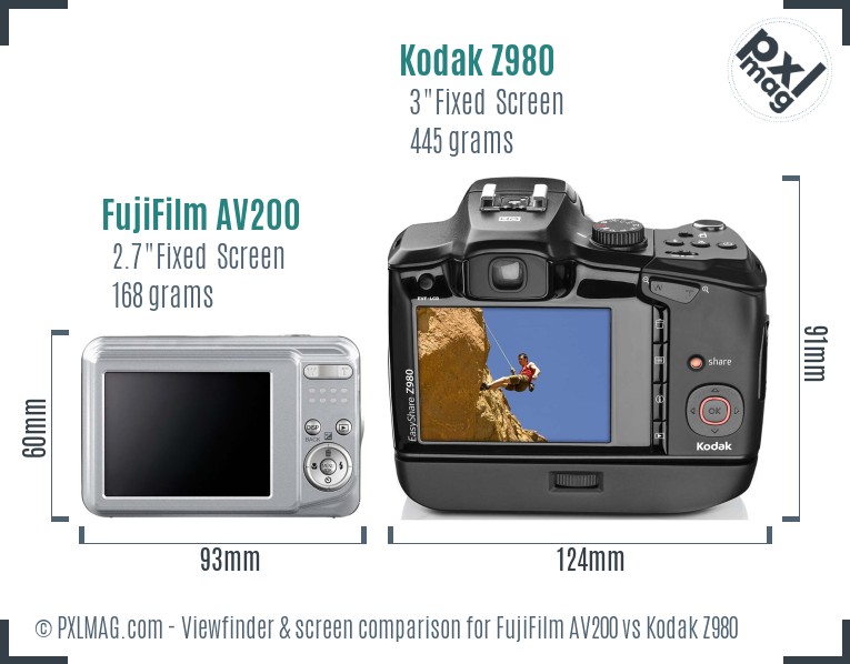 FujiFilm AV200 vs Kodak Z980 Screen and Viewfinder comparison
