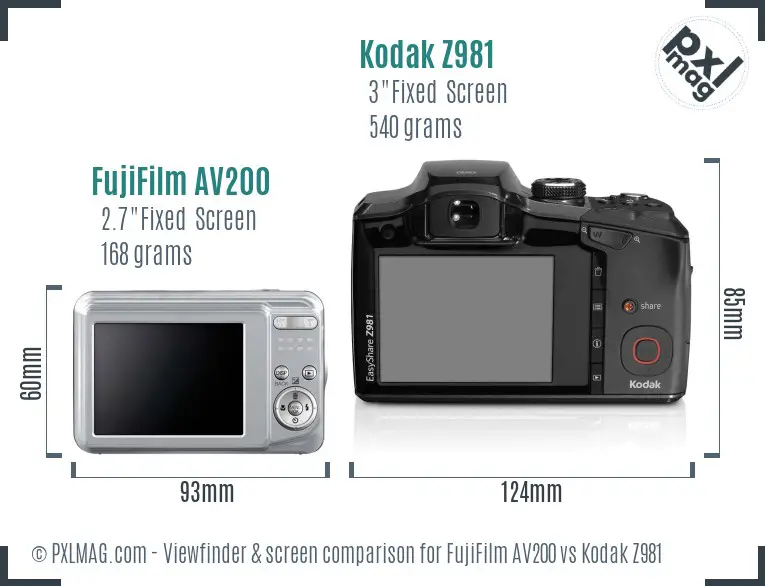 FujiFilm AV200 vs Kodak Z981 Screen and Viewfinder comparison