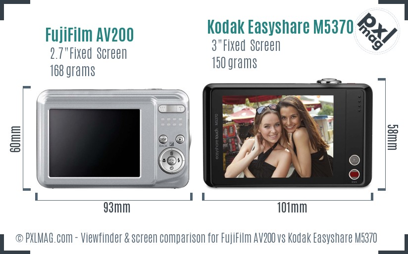 FujiFilm AV200 vs Kodak Easyshare M5370 Screen and Viewfinder comparison