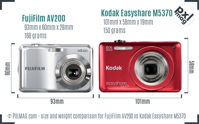 FujiFilm AV200 vs Kodak Easyshare M5370 size comparison
