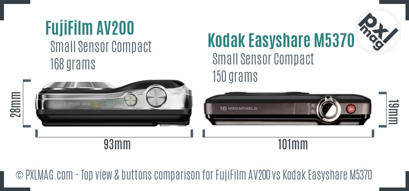 FujiFilm AV200 vs Kodak Easyshare M5370 top view buttons comparison