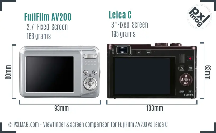 FujiFilm AV200 vs Leica C Screen and Viewfinder comparison