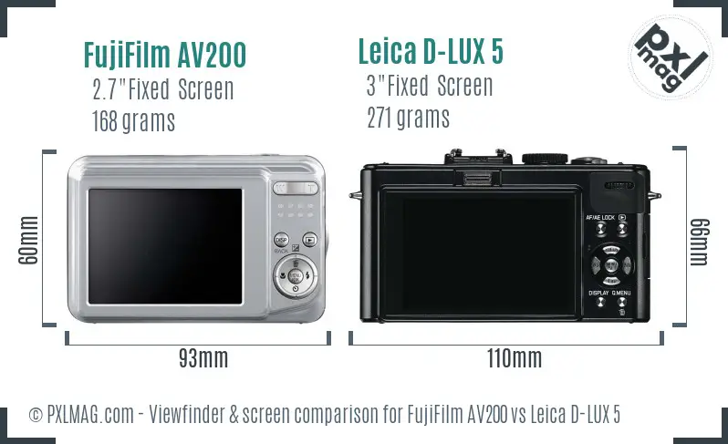 FujiFilm AV200 vs Leica D-LUX 5 Screen and Viewfinder comparison FujiFilm AV200 vs Leica D-LUX 5 Screen and Viewfinder comparison