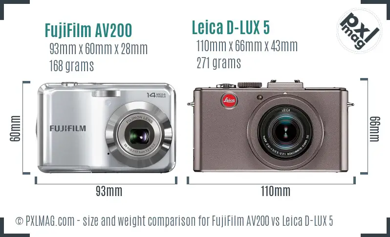 FujiFilm AV200 vs Leica D-LUX 5 size comparison FujiFilm AV200 vs Leica D-LUX 5 size comparison