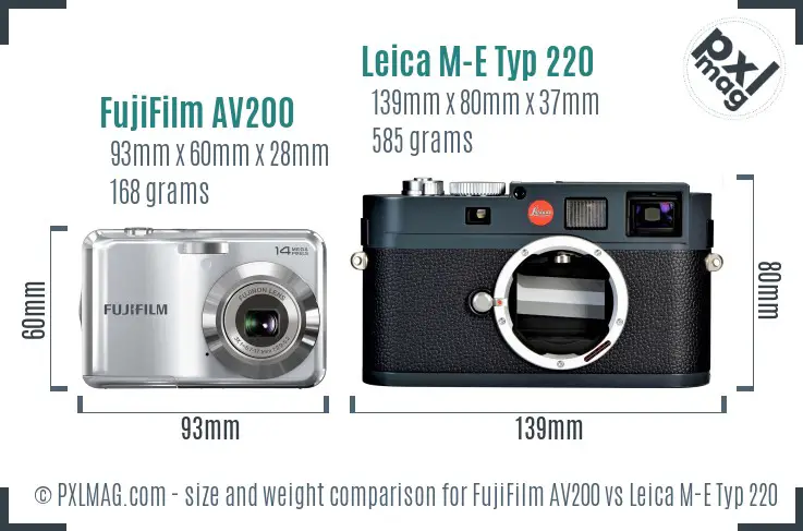 FujiFilm AV200 vs Leica M-E Typ 220 size comparison