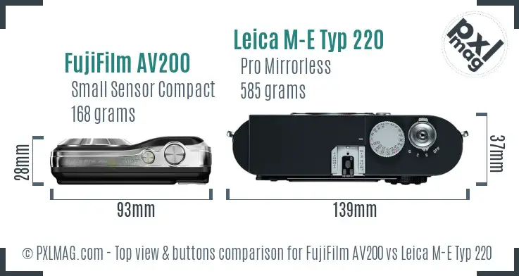 FujiFilm AV200 vs Leica M-E Typ 220 top view buttons comparison