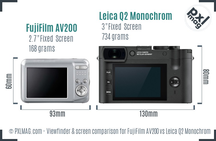 FujiFilm AV200 vs Leica Q2 Monochrom Screen and Viewfinder comparison