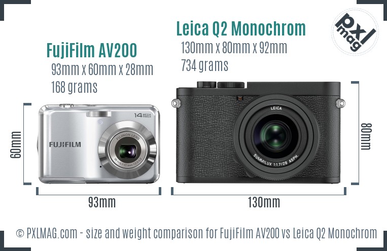FujiFilm AV200 vs Leica Q2 Monochrom size comparison