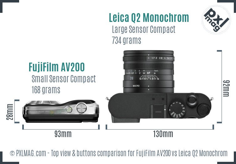 FujiFilm AV200 vs Leica Q2 Monochrom top view buttons comparison