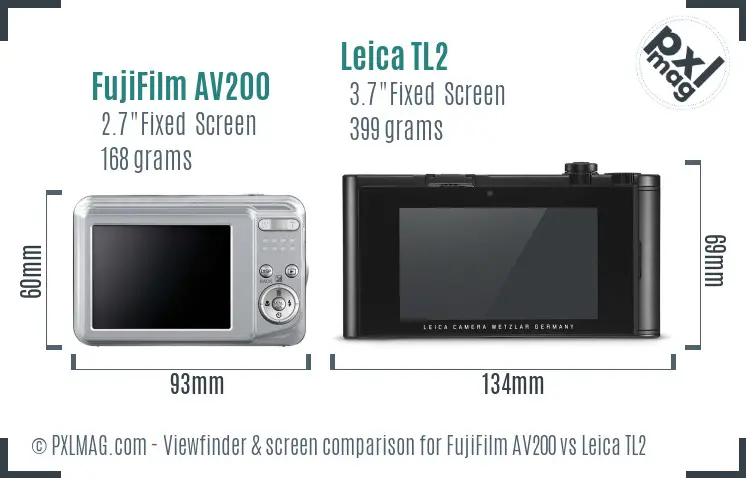 FujiFilm AV200 vs Leica TL2 Screen and Viewfinder comparison