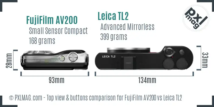 FujiFilm AV200 vs Leica TL2 top view buttons comparison
