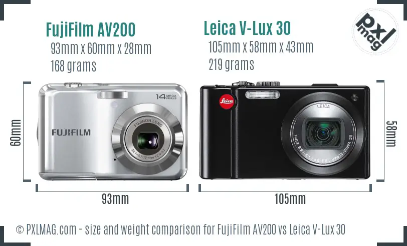 FujiFilm AV200 vs Leica V-Lux 30 size comparison FujiFilm AV200 vs Leica V-Lux 30 size comparison