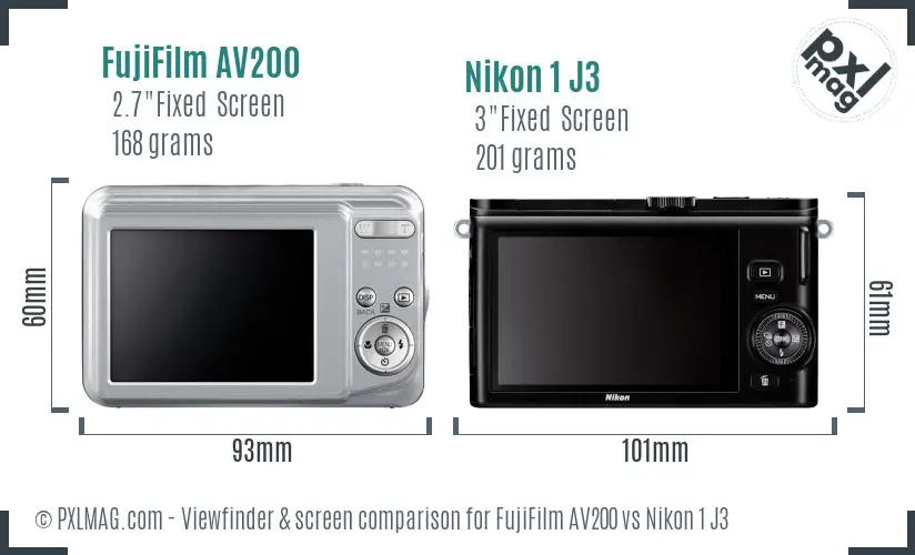 FujiFilm AV200 vs Nikon 1 J3 Screen and Viewfinder comparison