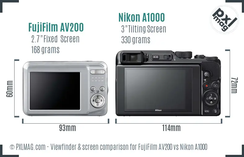 FujiFilm AV200 vs Nikon A1000 Screen and Viewfinder comparison FujiFilm AV200 vs Nikon A1000 Screen and Viewfinder comparison