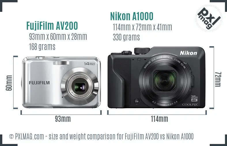 FujiFilm AV200 vs Nikon A1000 size comparison FujiFilm AV200 vs Nikon A1000 size comparison