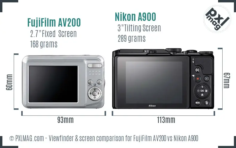 FujiFilm AV200 vs Nikon A900 Screen and Viewfinder comparison