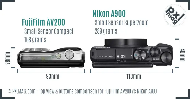FujiFilm AV200 vs Nikon A900 top view buttons comparison