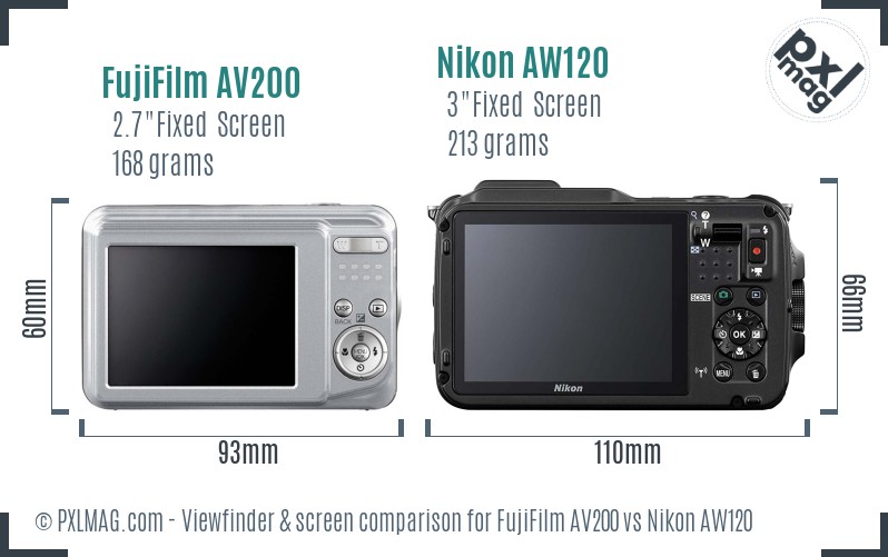 FujiFilm AV200 vs Nikon AW120 Screen and Viewfinder comparison