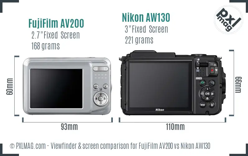 FujiFilm AV200 vs Nikon AW130 Screen and Viewfinder comparison