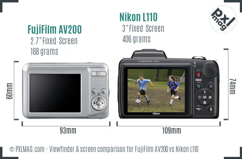 FujiFilm AV200 vs Nikon L110 Screen and Viewfinder comparison